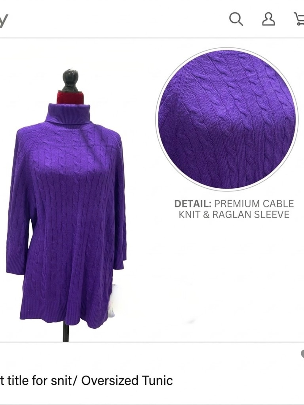 Lauren Ralph Lauren Purple Cable Knit Turtleneck Sweater Tunic Womens XL NWT